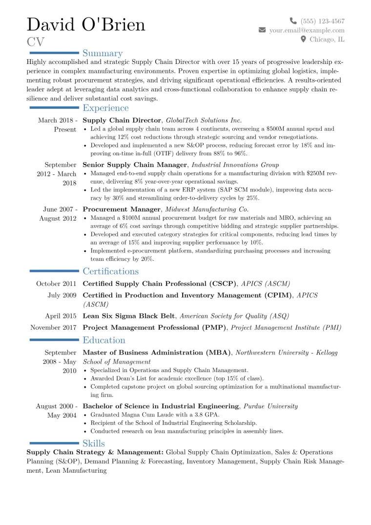 Supply Chain Director Resume Example CV template preview