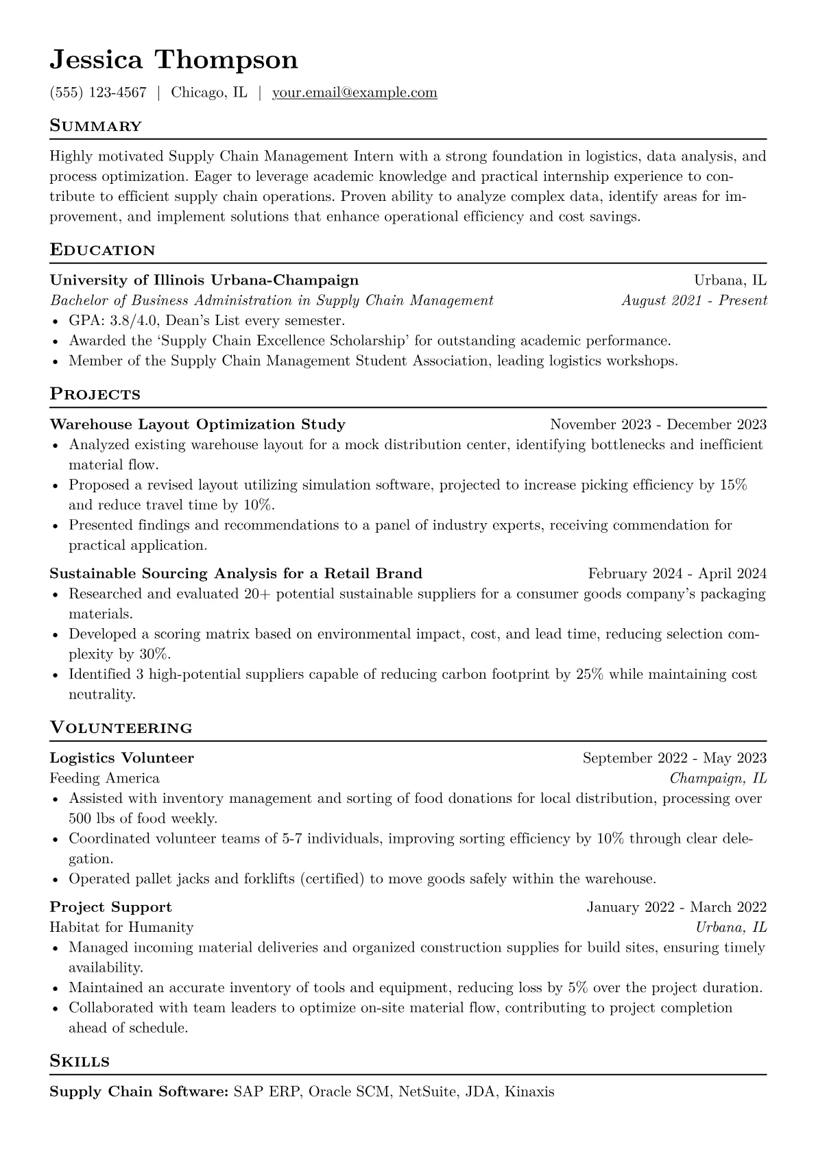 Supply Chain Management Intern Resume Example CV template - Page 1
