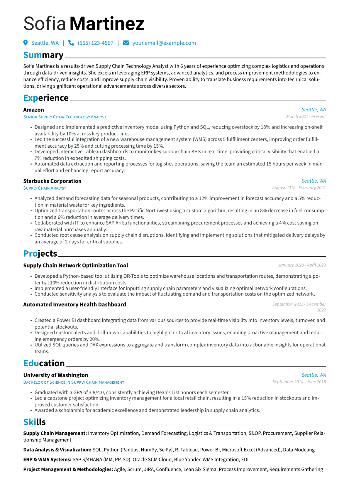 Supply Chain Technology Analyst Resume Example CV template - Page 1
