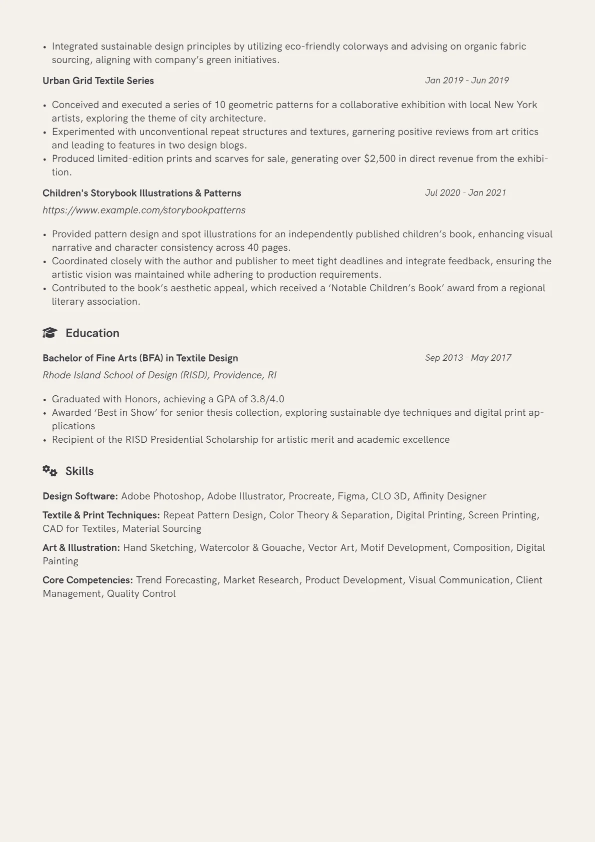 Surface Pattern Designer Resume Example CV template - Page 2