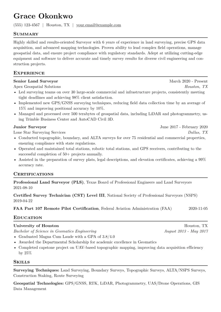 Surveyor Resume Example