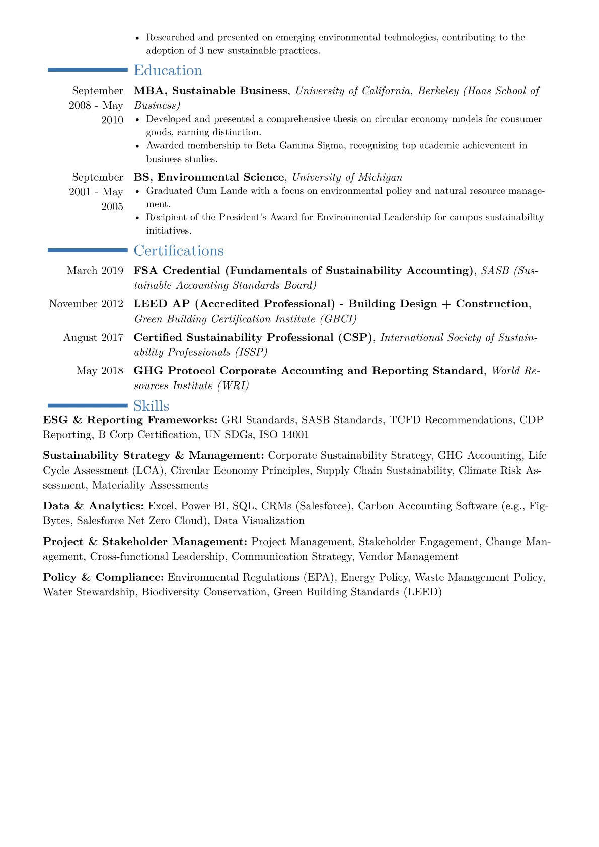 Sustainability Director Resume Example CV template - Page 2