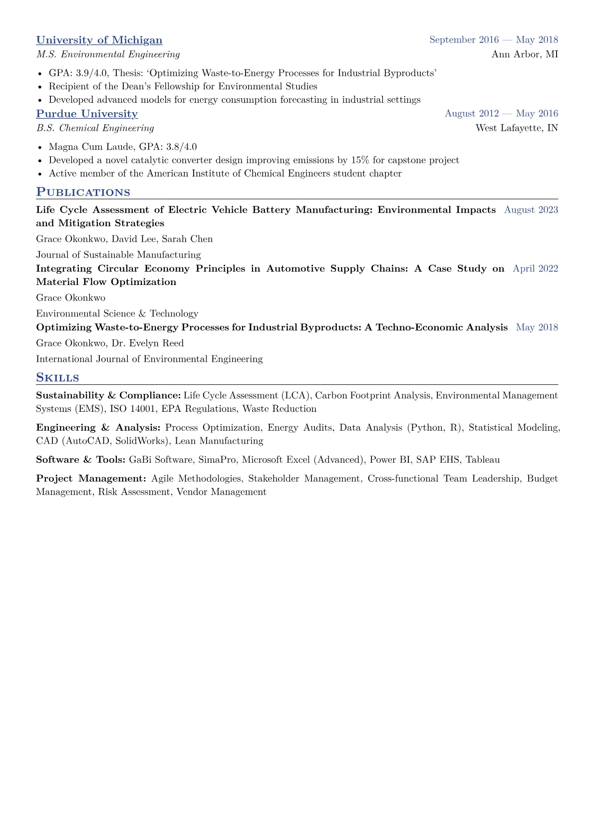 Sustainability Engineer Resume Example CV template - Page 2