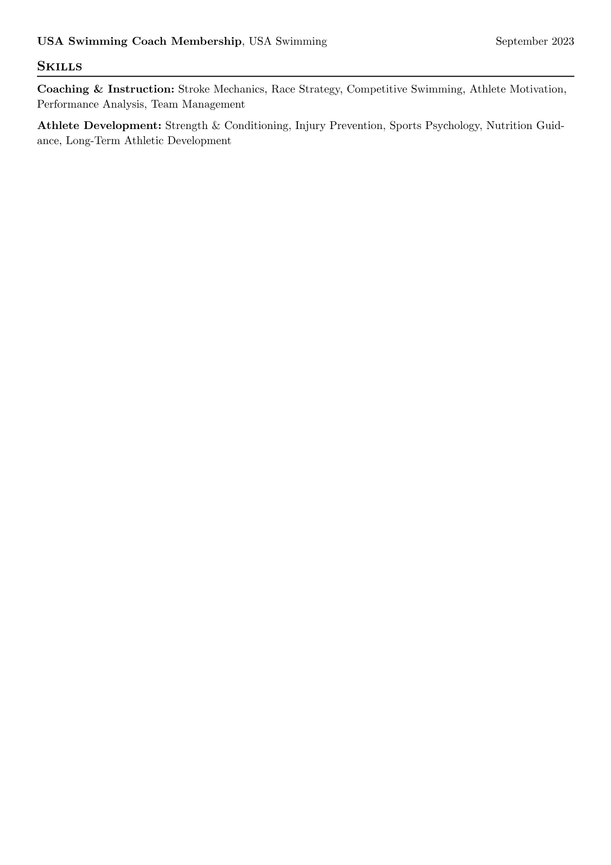 Swim Coach Resume Example CV template - Page 2