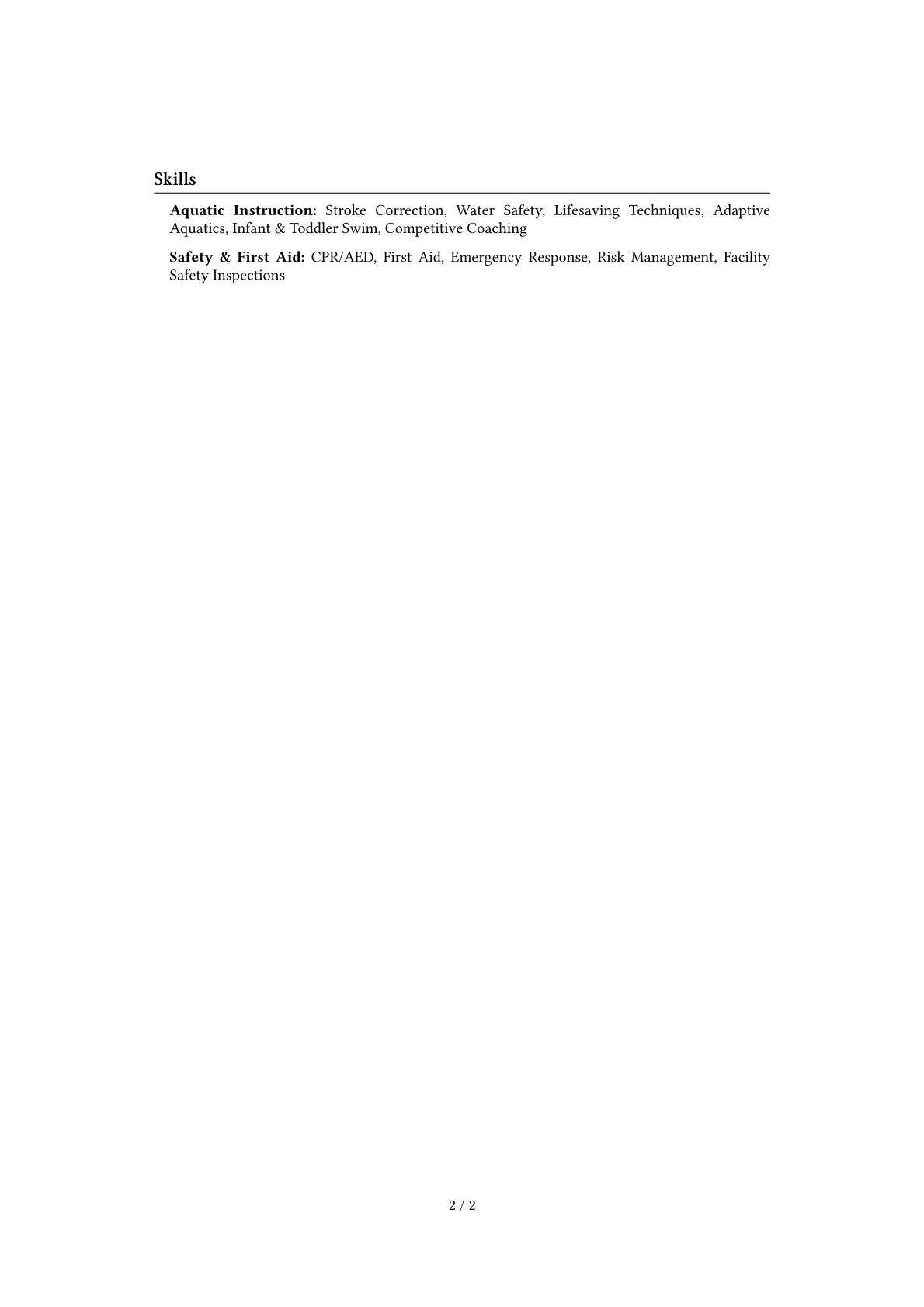 Swimming Instructor Resume Example CV template - Page 2