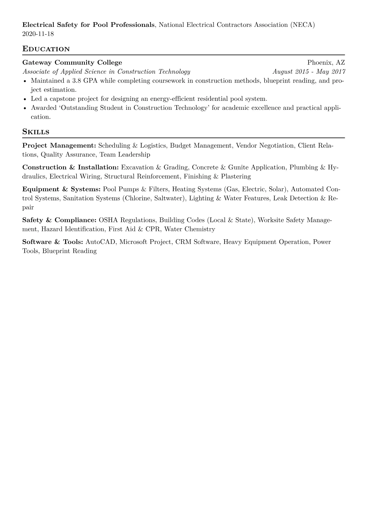 Swimming Pool Contractor Resume Example CV template - Page 2