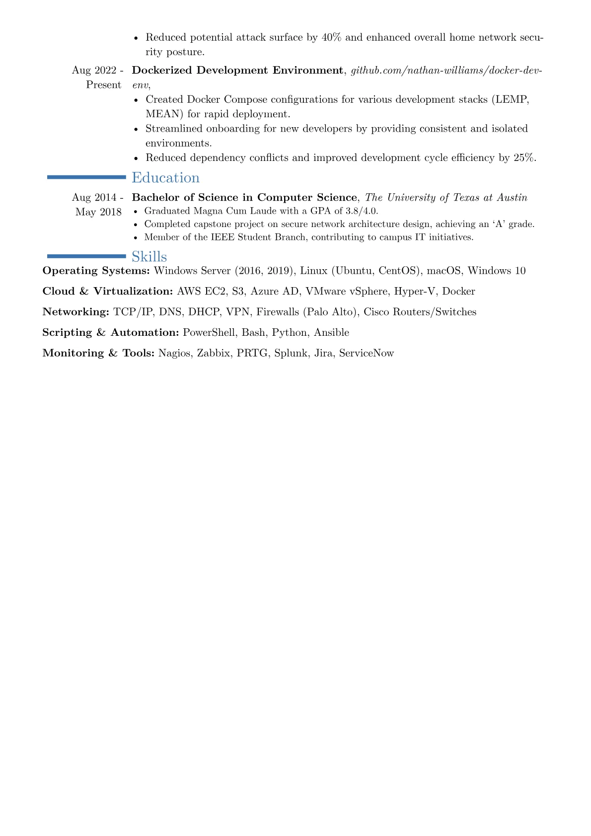 System Administrator Resume Example CV template - Page 2