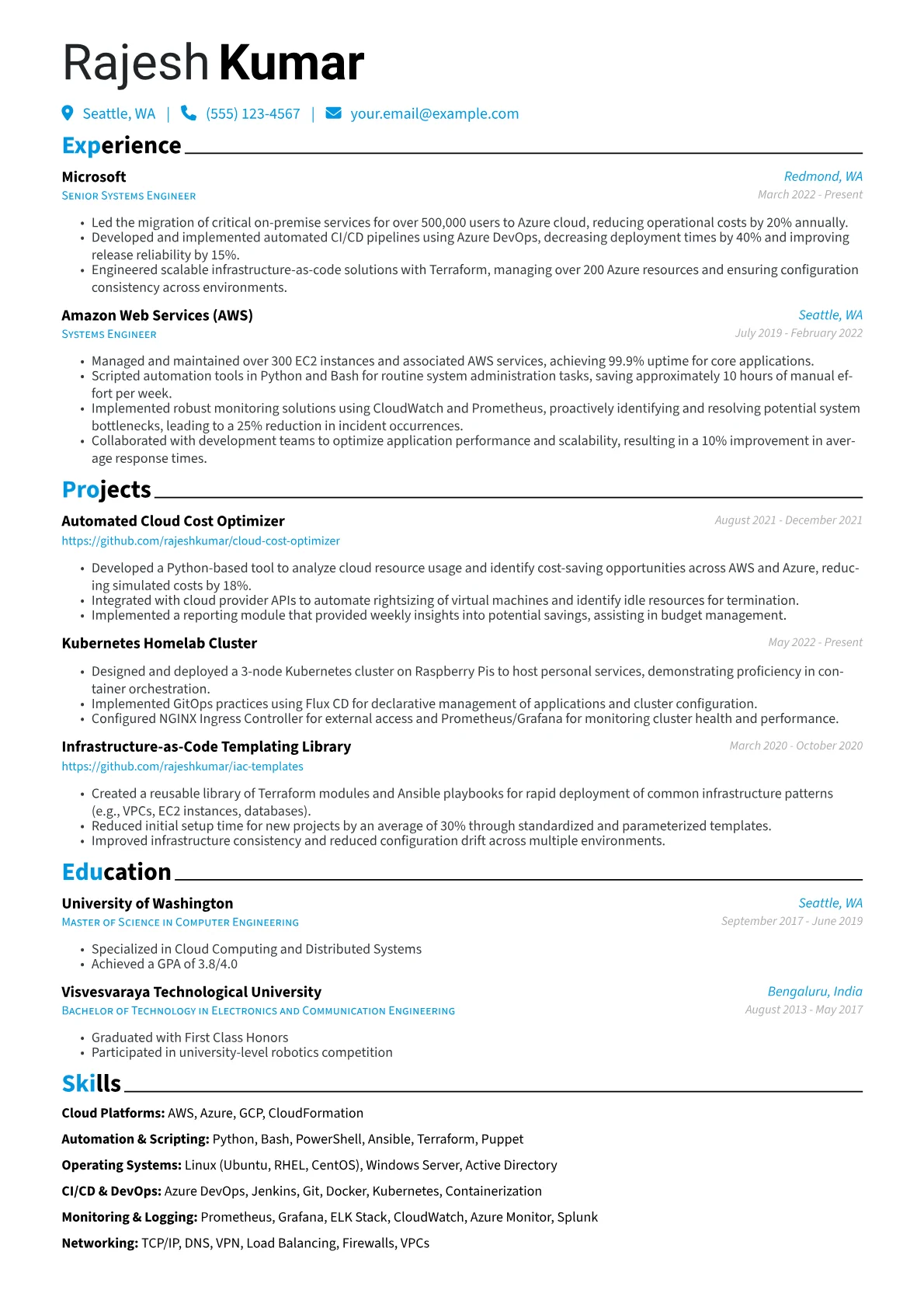 Systems Engineer Resume Example CV template - Page 1