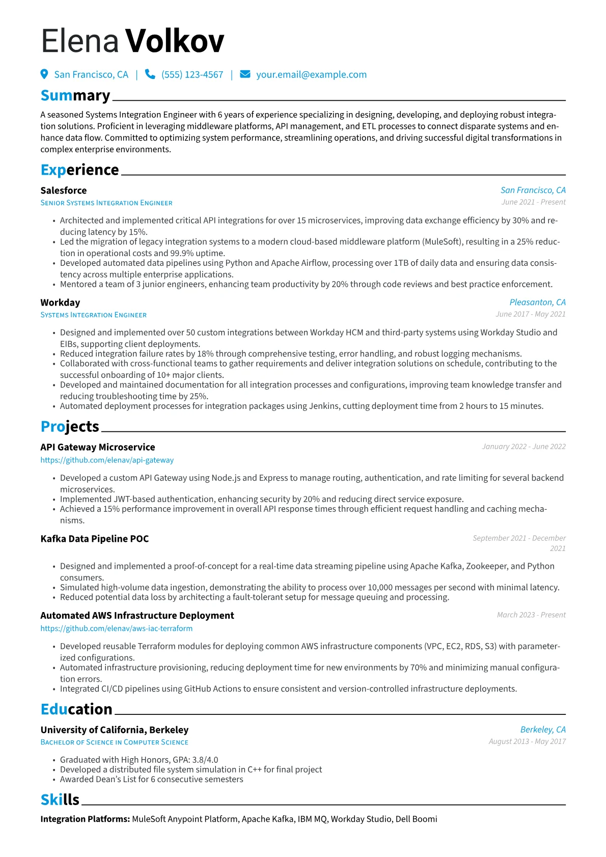 Systems Integration Engineer Resume Example CV template - Page 1