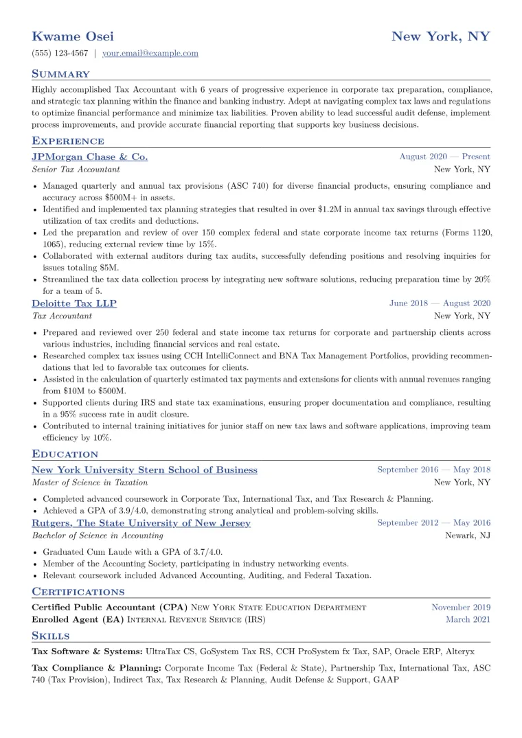 Tax Accountant Resume Example CV template preview
