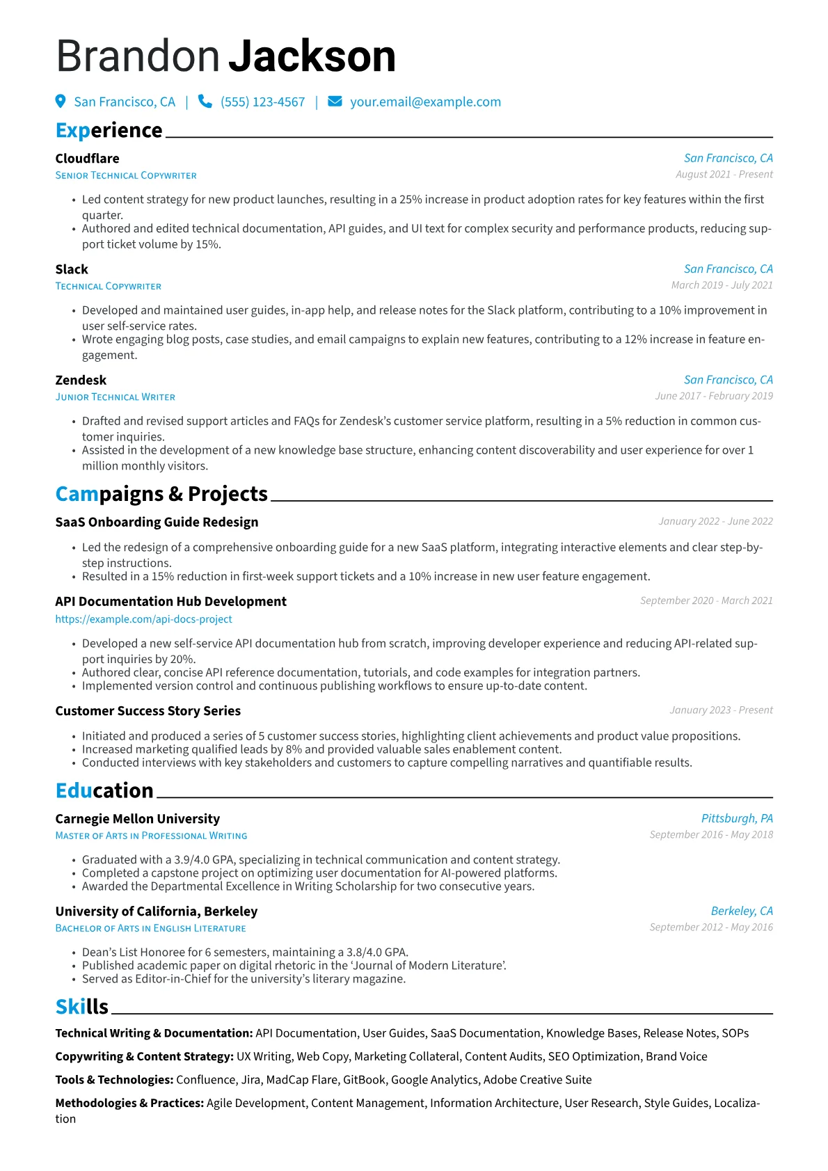 Technical Copywriter Resume Example CV template - Page 1