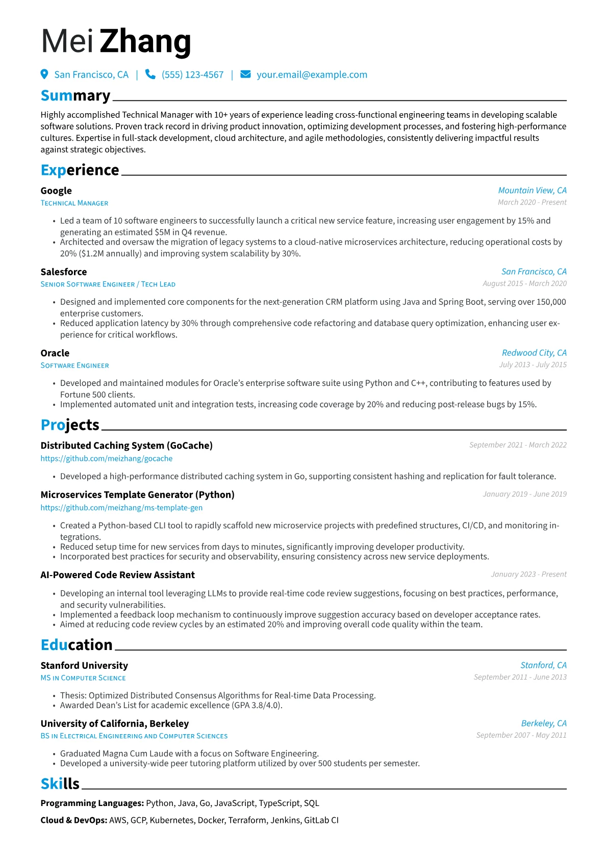 Technical Manager Resume Example CV template - Page 1