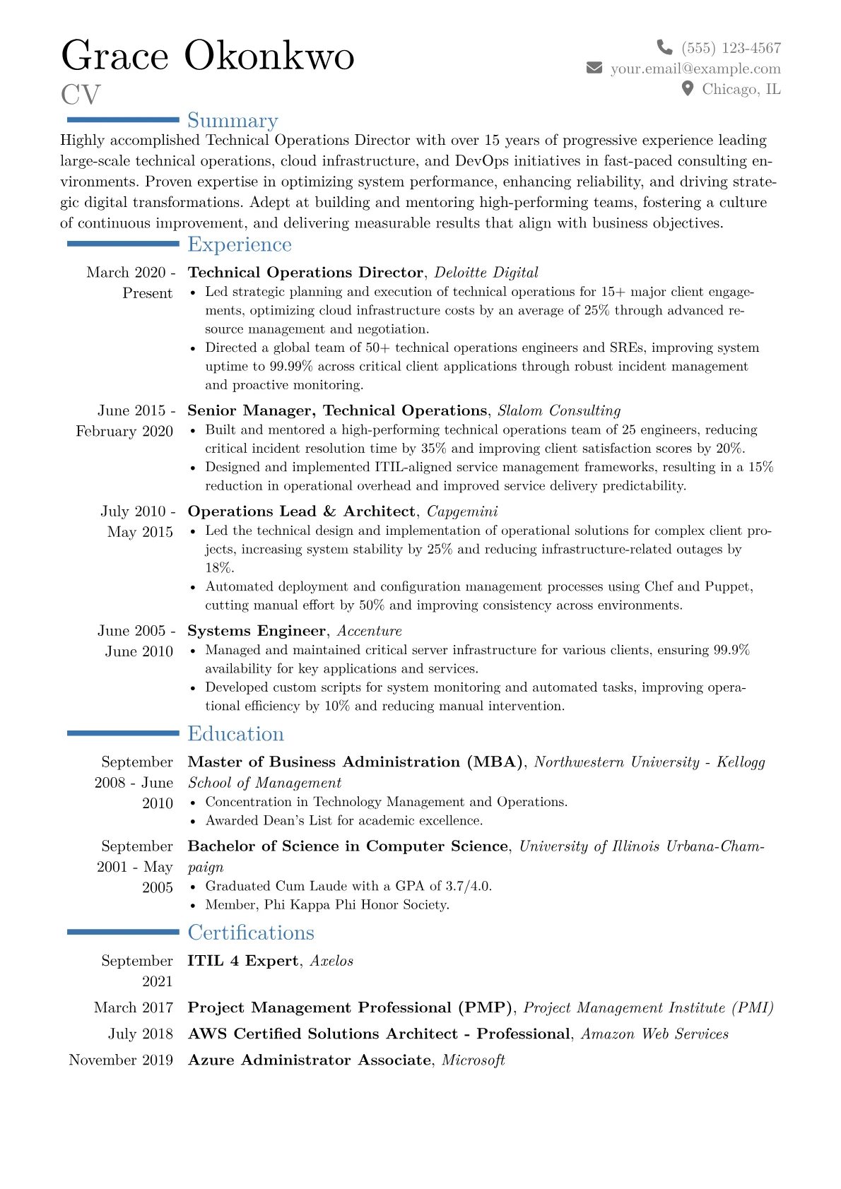 Technical Operations Director Resume Example CV template - Page 1