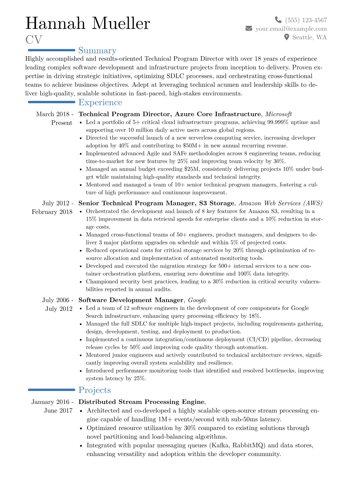Technical Program Director Resume Example CV template - Page 1