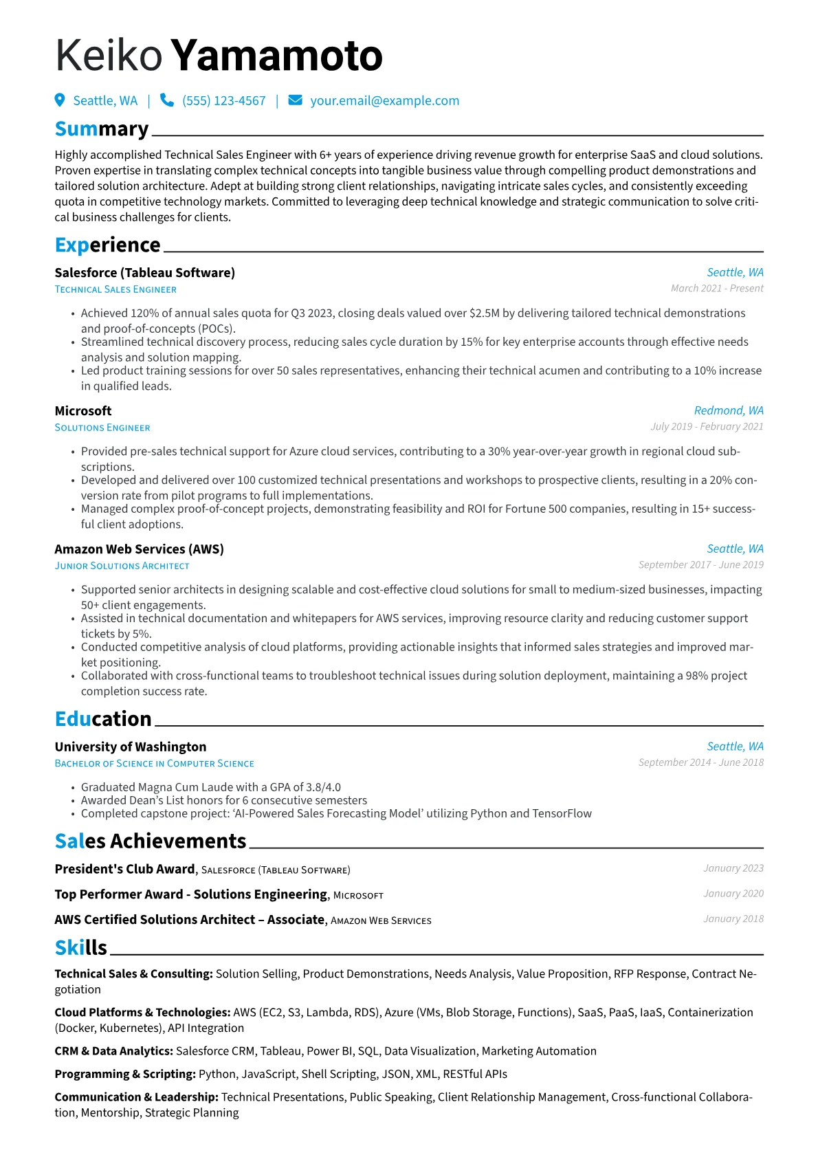 Technical Sales Engineer Resume Example CV template - Page 1