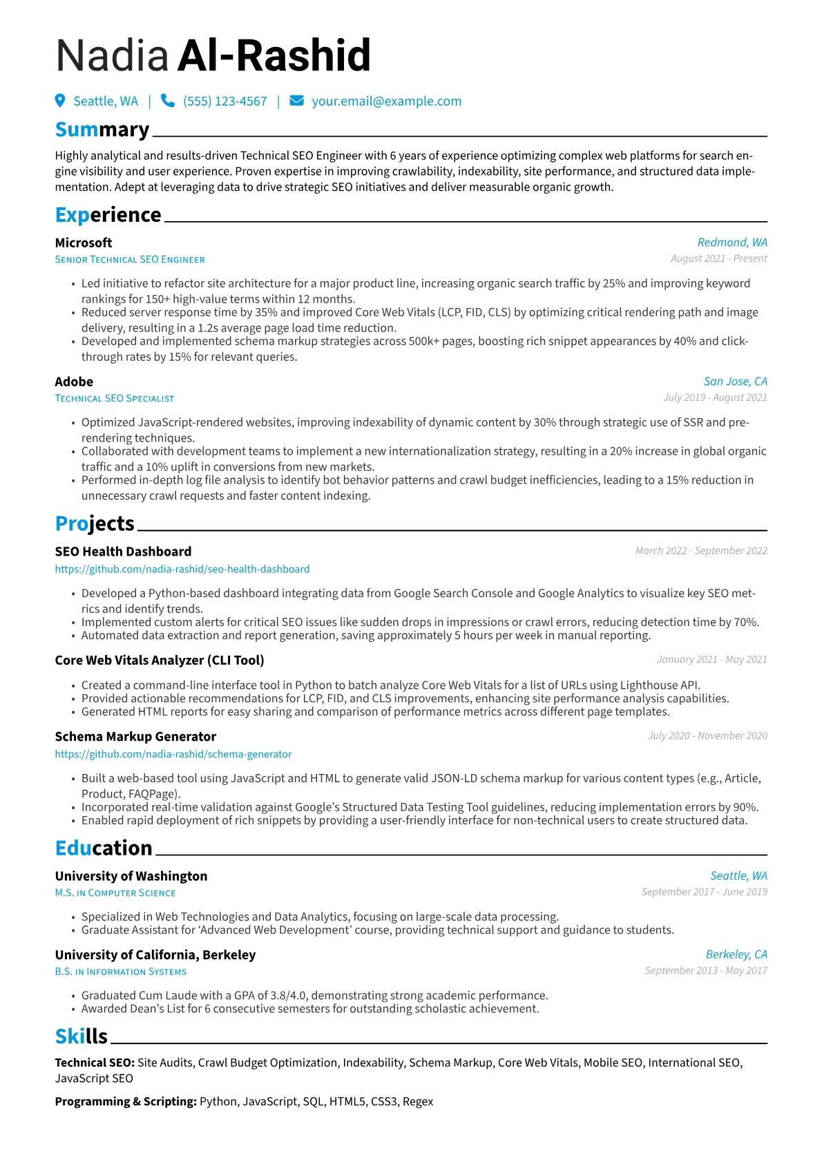 Technical SEO Engineer Resume Example CV template - Page 1