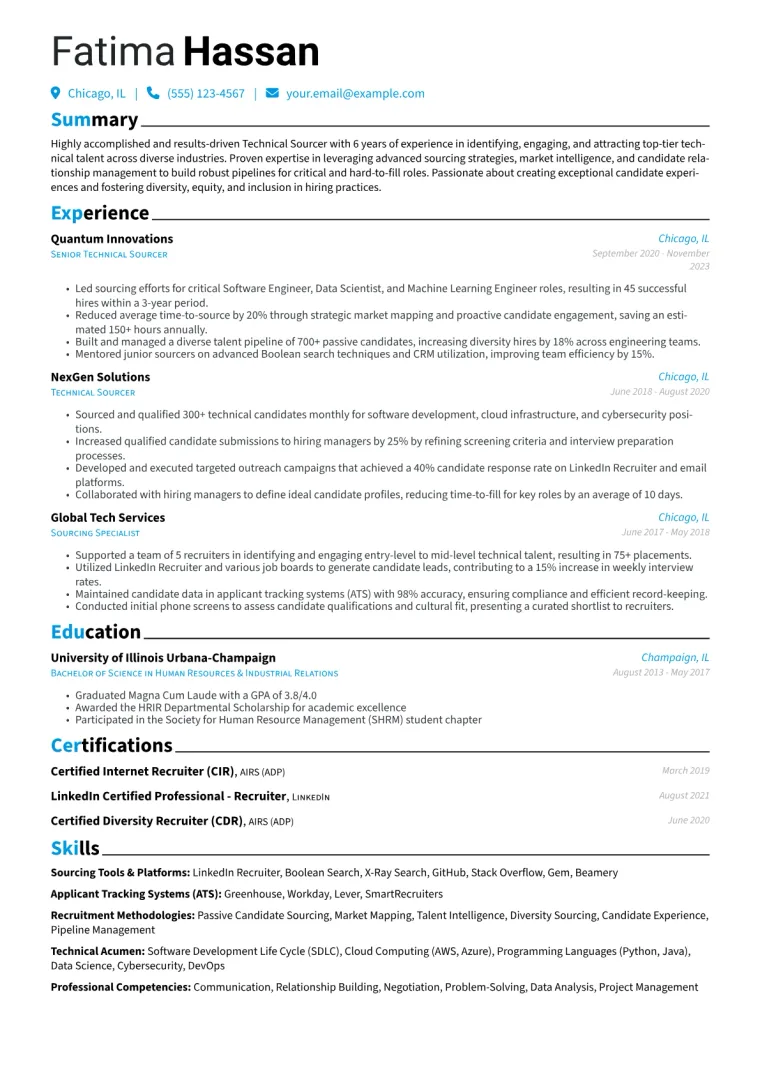 Technical Sourcer Resume Example CV template preview
