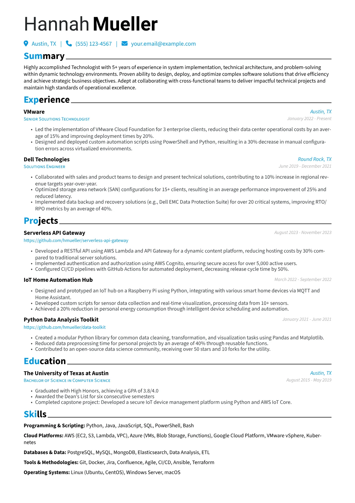 Technologist Resume Example CV template - Page 1