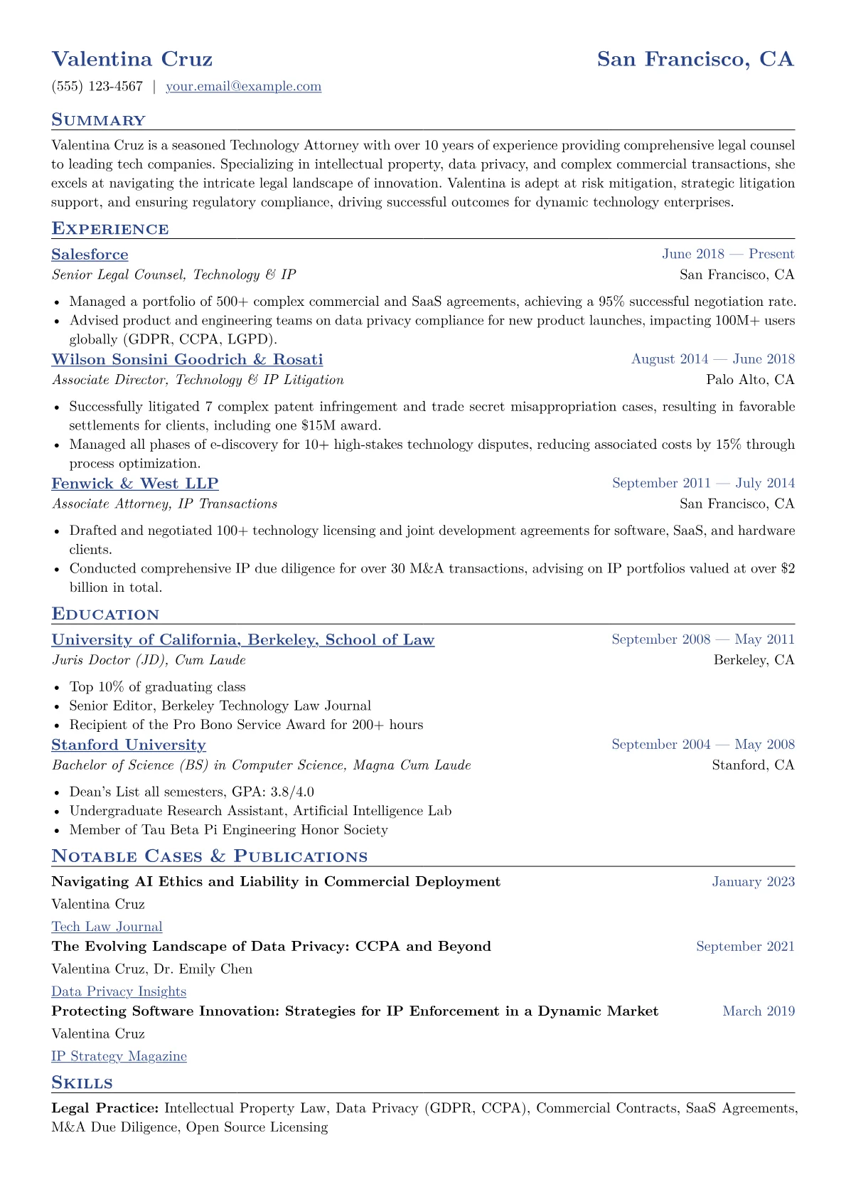Technology Attorney Resume Example CV template - Page 1