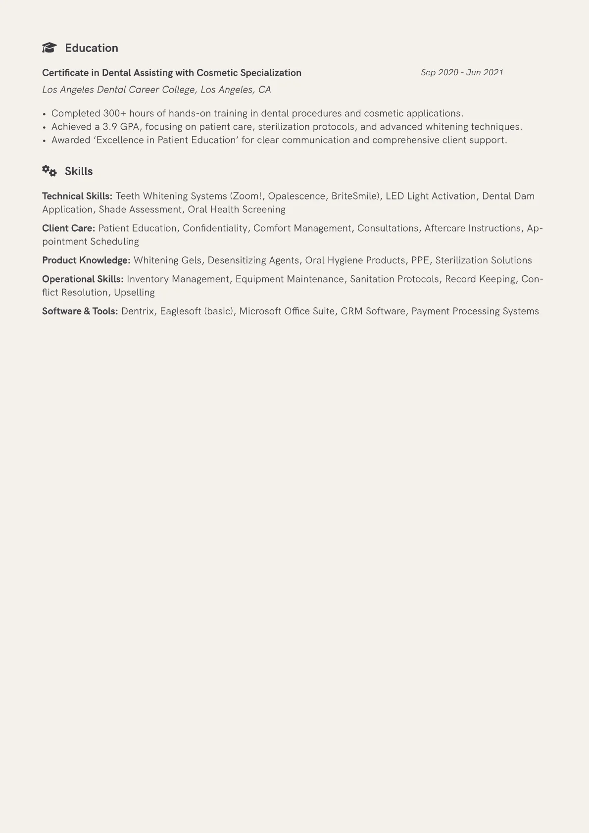 Teeth Whitening Technician Resume Example CV template - Page 2