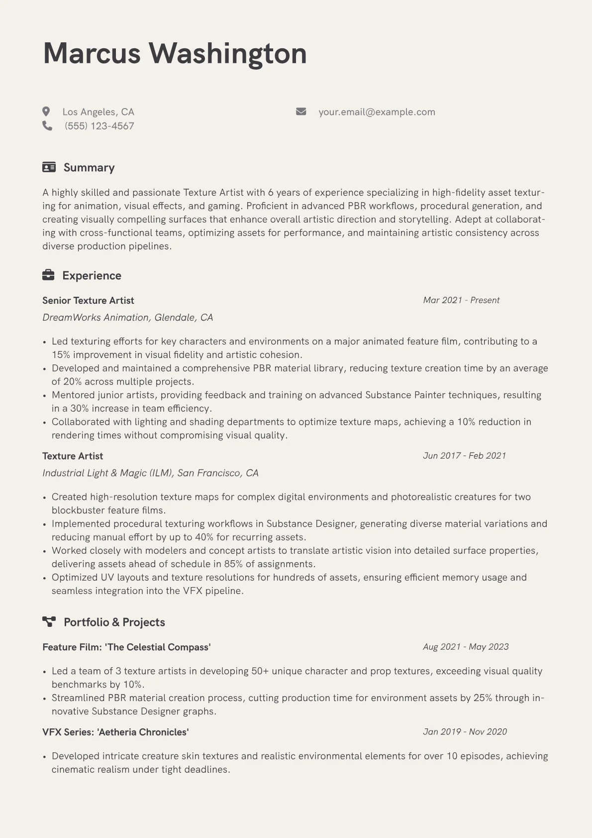Texture Artist Resume Example CV template - Page 1