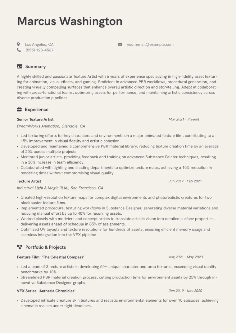 Texture Artist Resume Example CV template preview