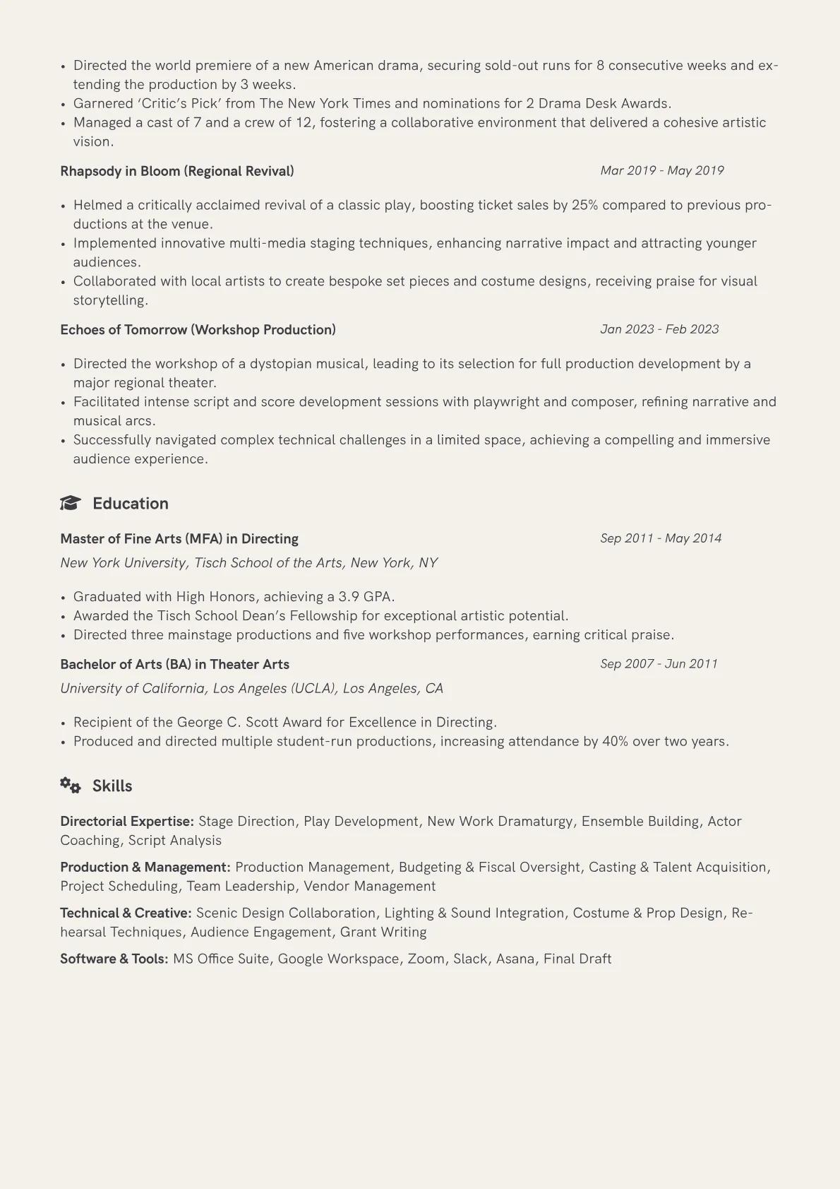 Theater Director Resume Example CV template - Page 2