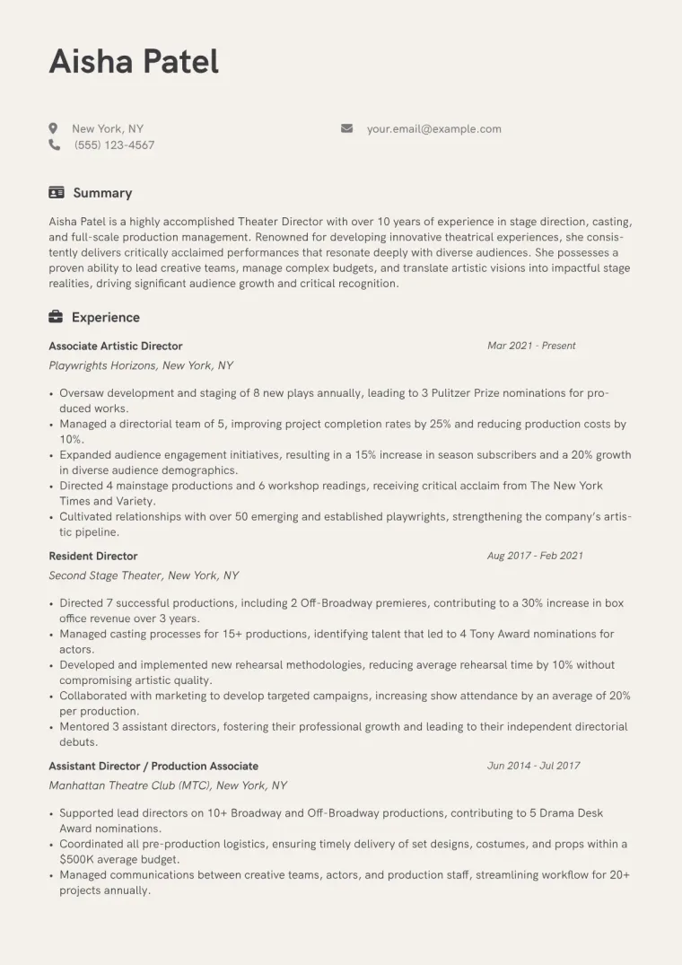 Theater Director Resume Example CV template preview