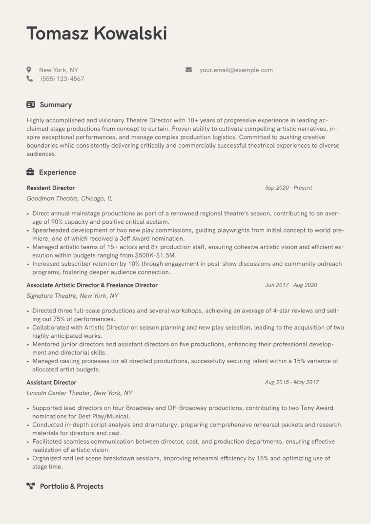 Theatre Director Resume Example CV template preview