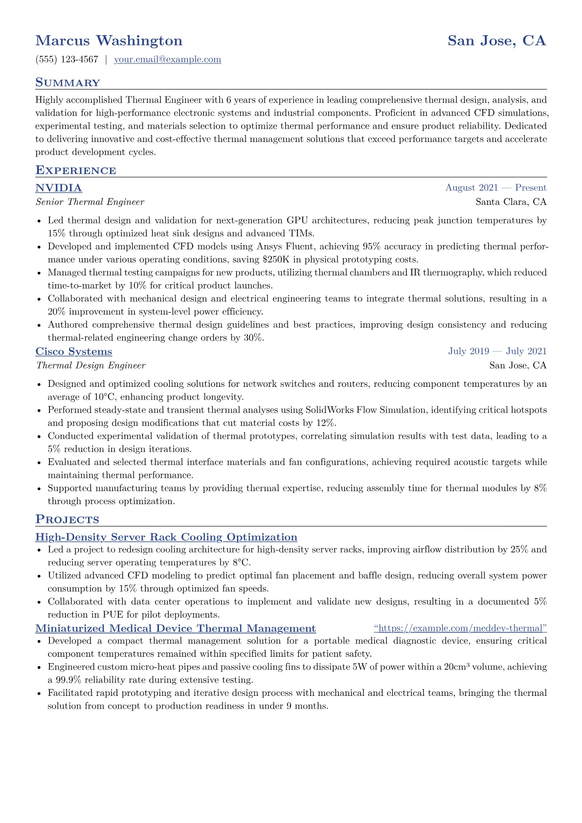 Thermal Engineer Resume Example CV template - Page 1