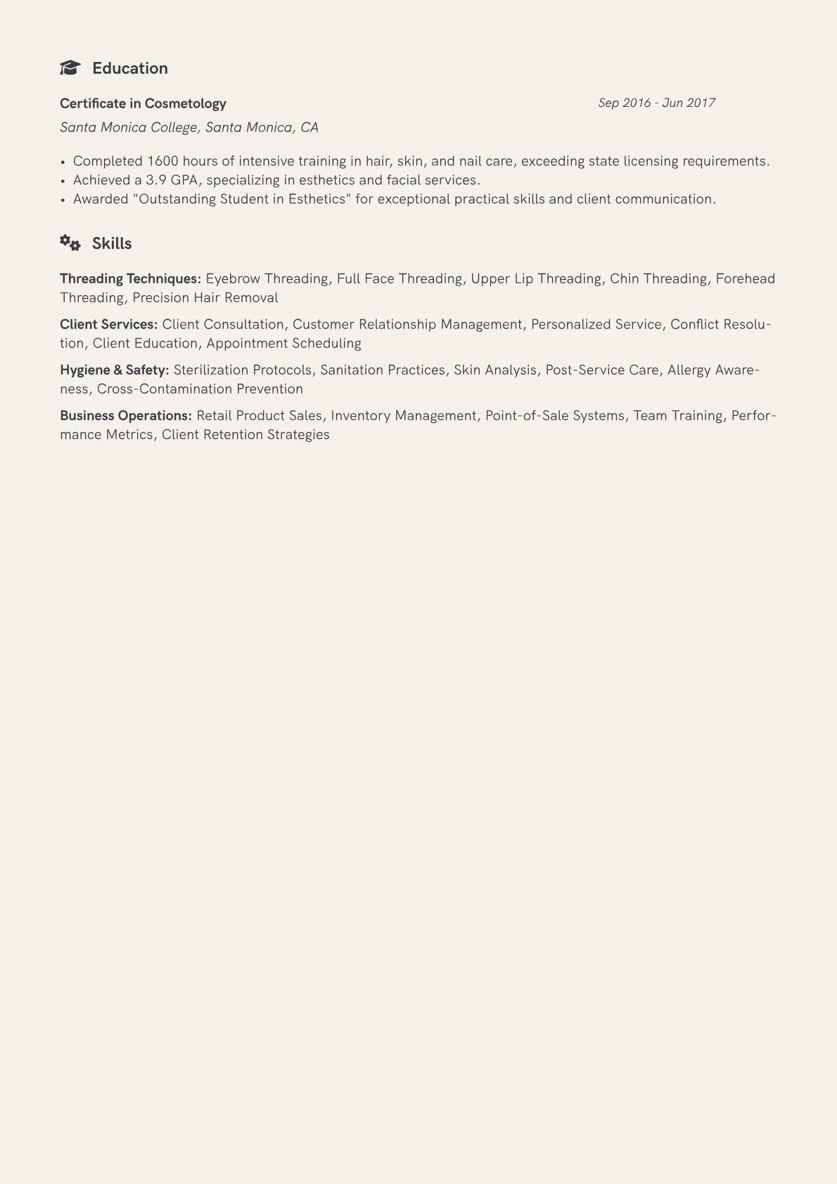 Threading Specialist Resume Example CV template - Page 2
