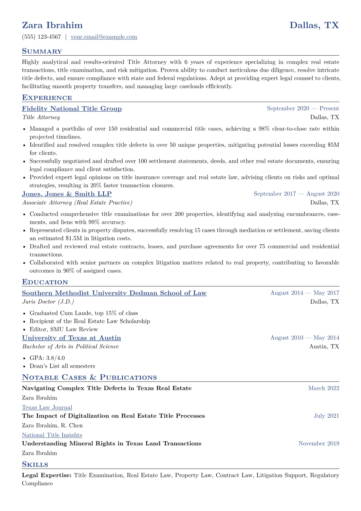 Title Attorney Resume Example CV template - Page 1