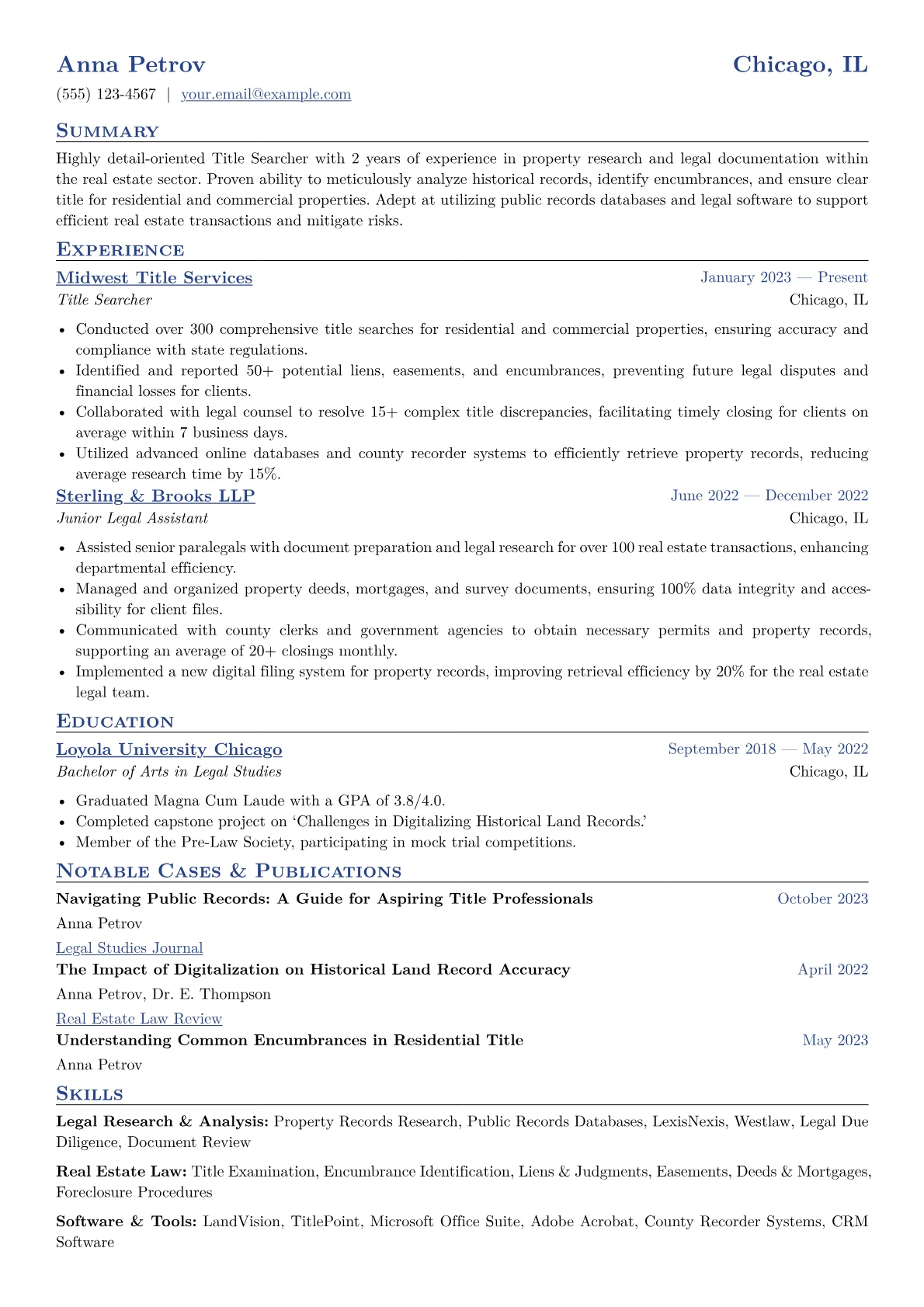 Title Searcher Resume Example CV template - Page 1
