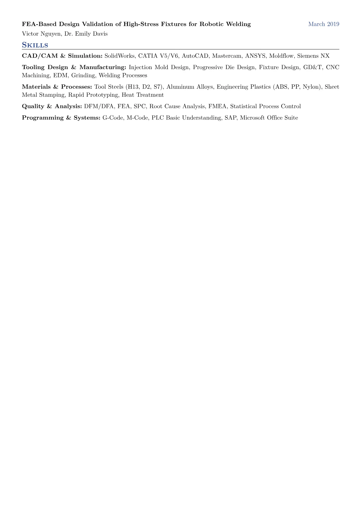 Tooling Engineer Resume Example CV template - Page 2
