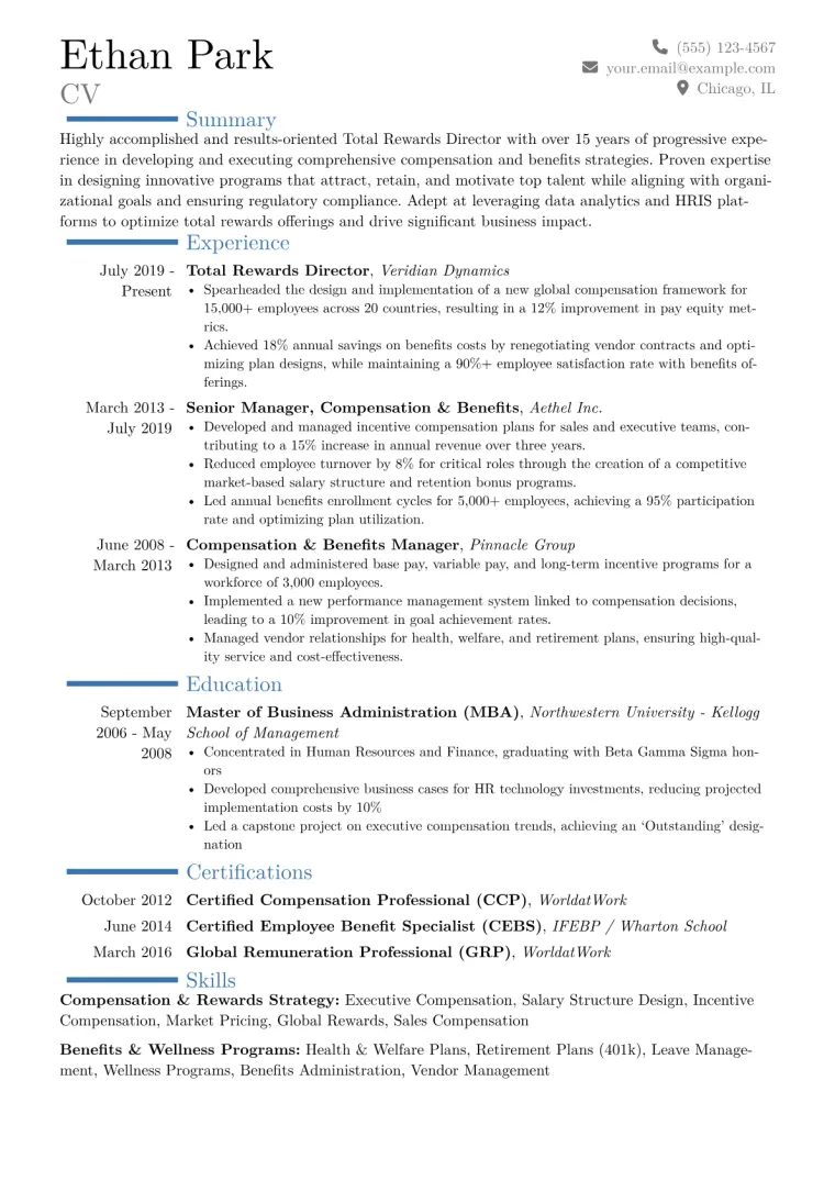 Total Rewards Director Resume Example CV template preview