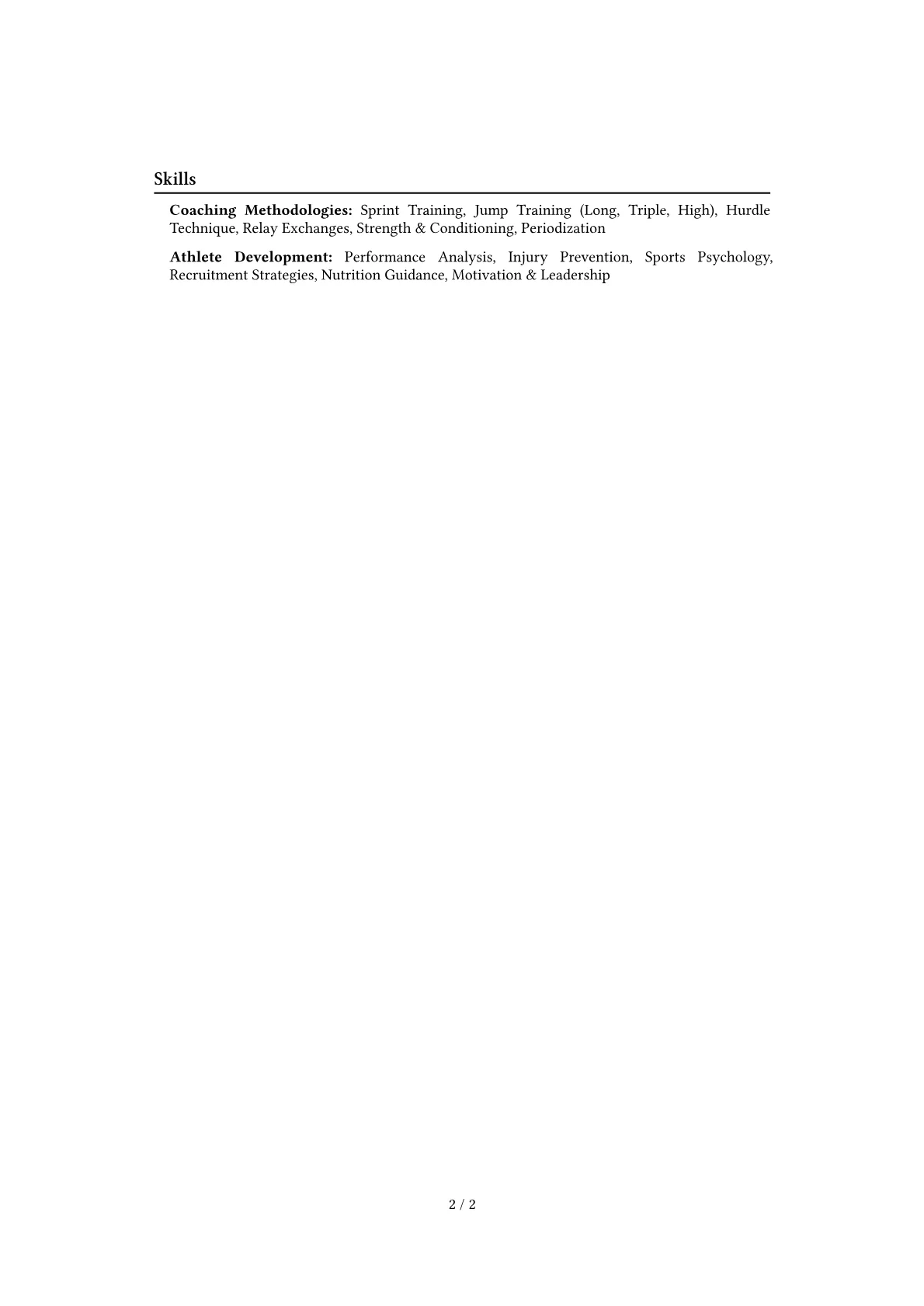 Track Coach Resume Example CV template - Page 2