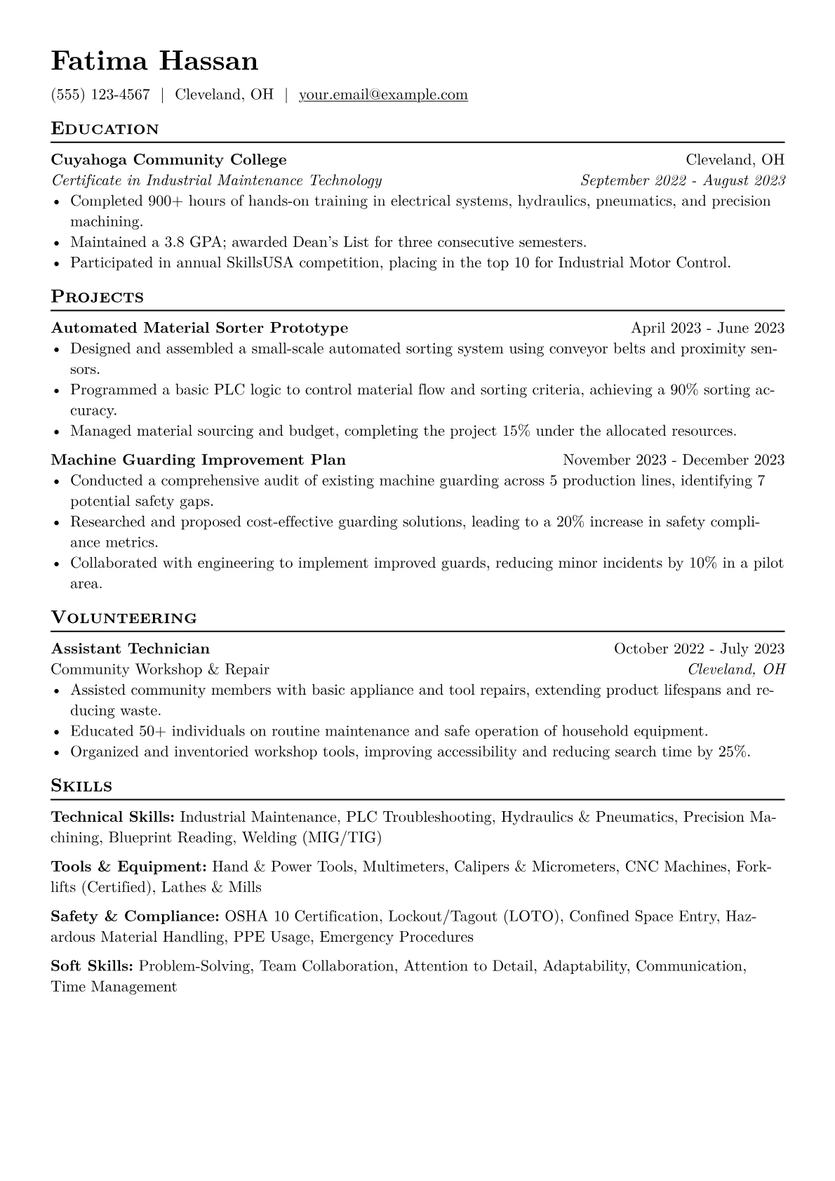 Trades Apprentice Resume Example CV template - Page 1