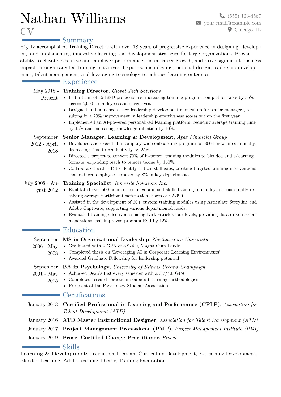 Training Director Resume Example CV template - Page 1