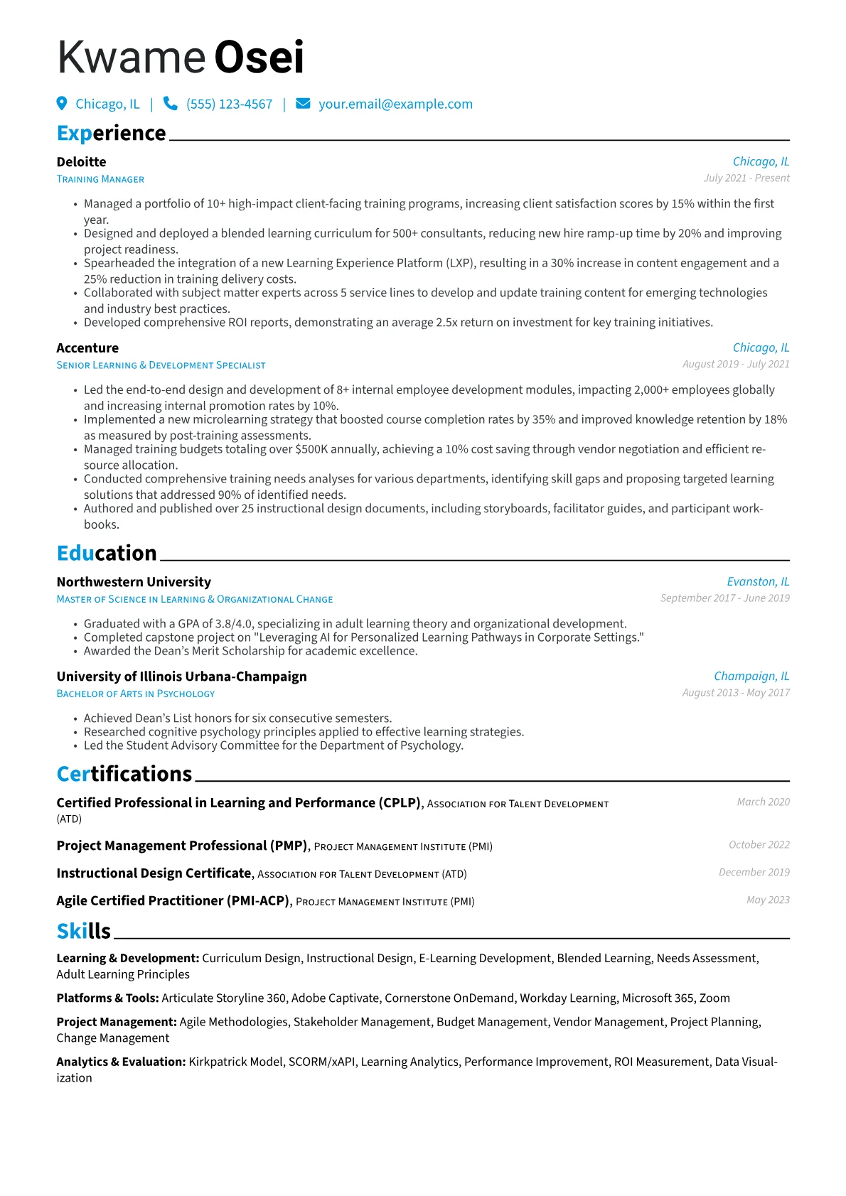 Training Manager Resume Example CV template - Page 1