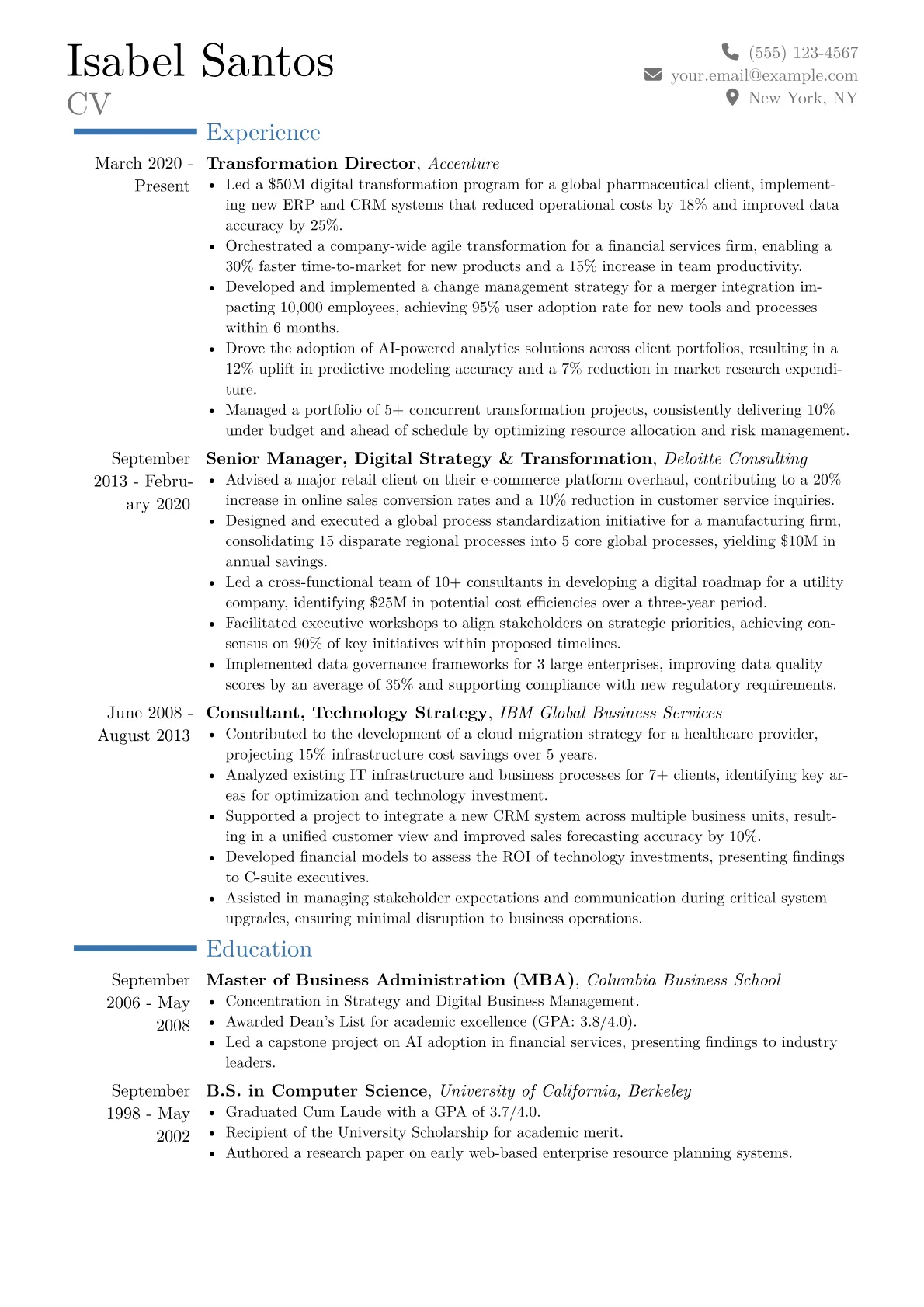 Transformation Director Resume Example CV template - Page 1