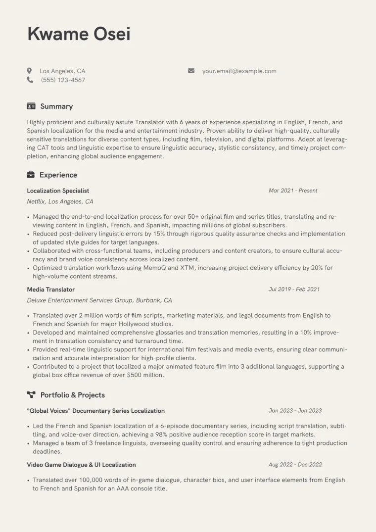 Translator Resume Example
