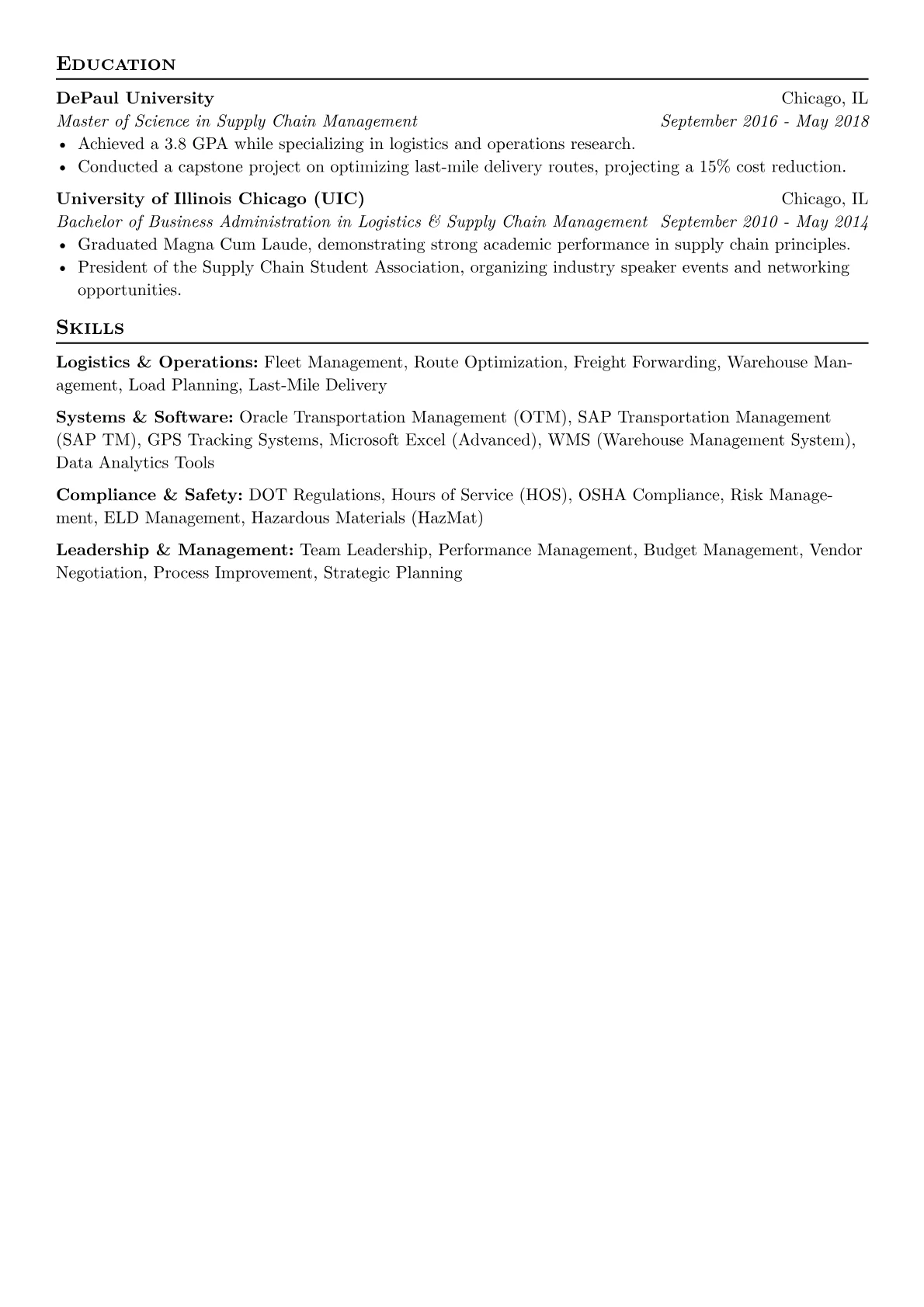 Transport Manager Resume Example CV template - Page 2