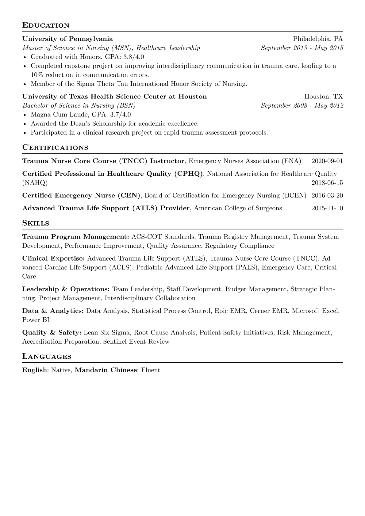 Trauma Program Manager Resume Example CV template - Page 2