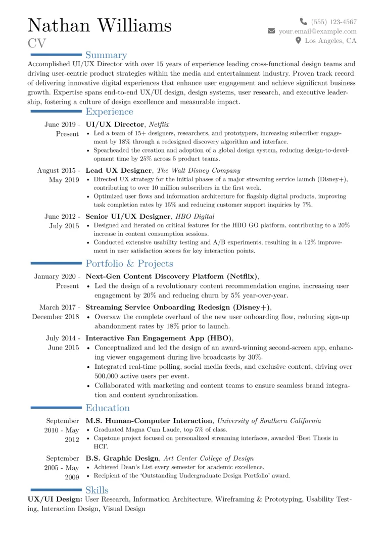 UI/UX Director Resume Example CV template preview