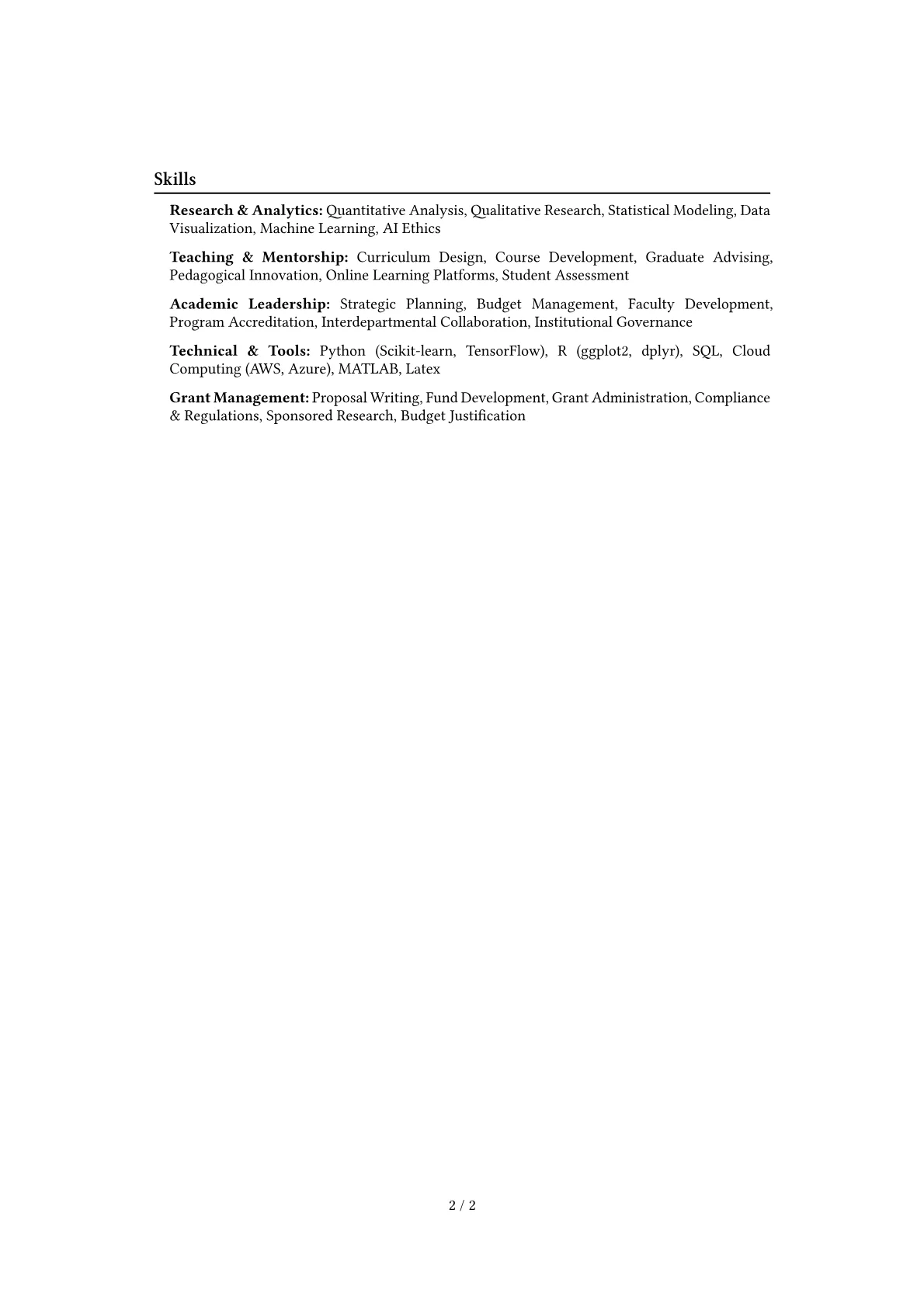 University Professor Resume Example CV template - Page 2