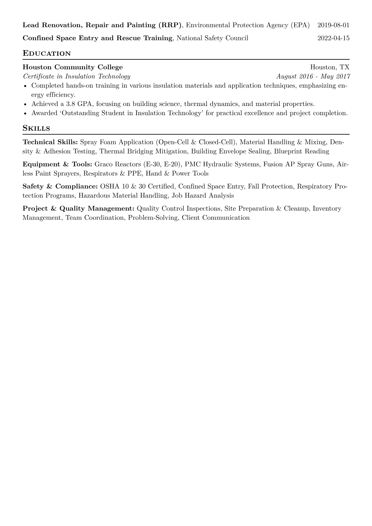 Urethane Foam Installer Resume Example CV template - Page 2