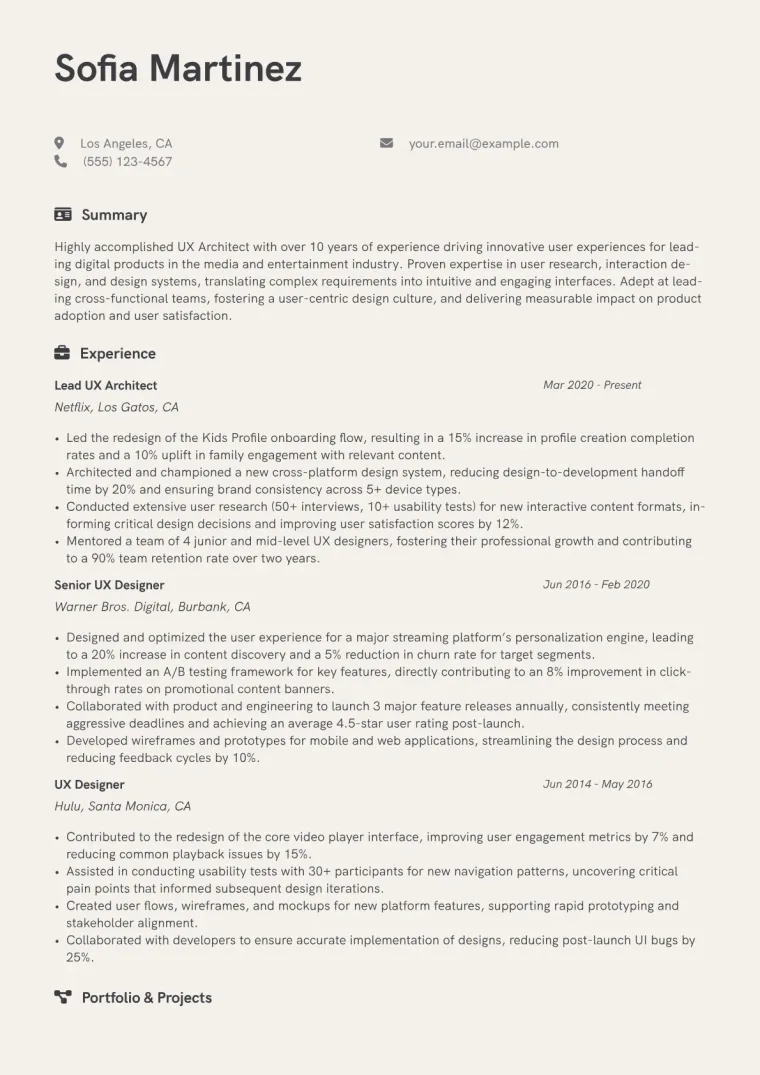 UX Architect Resume Example CV template preview