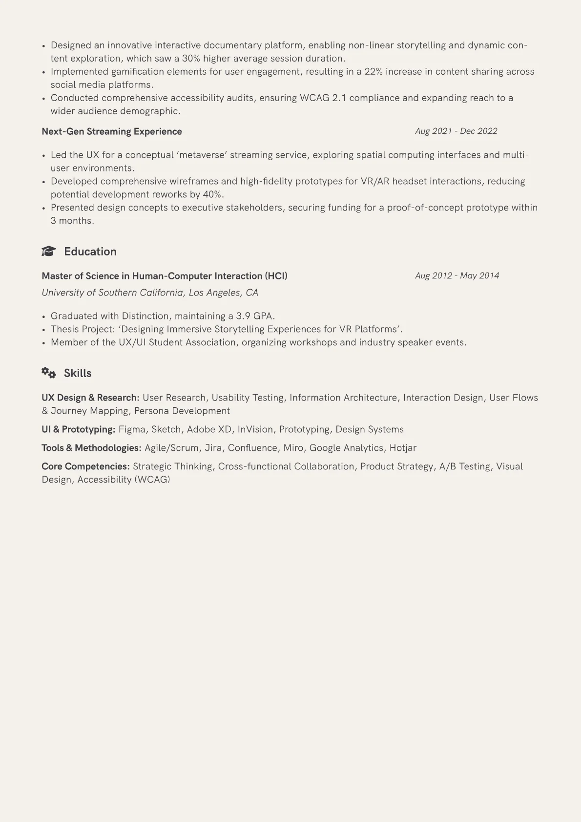 UX Consultant Resume Example CV template - Page 2