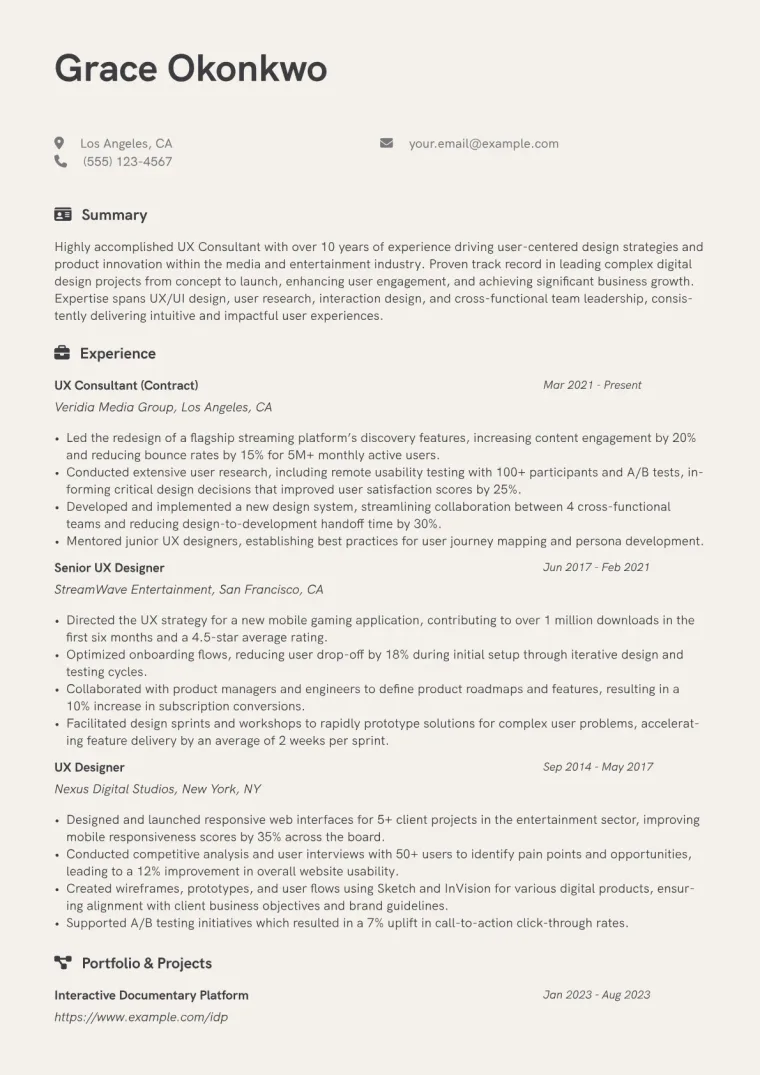 UX Consultant Resume Example CV template preview