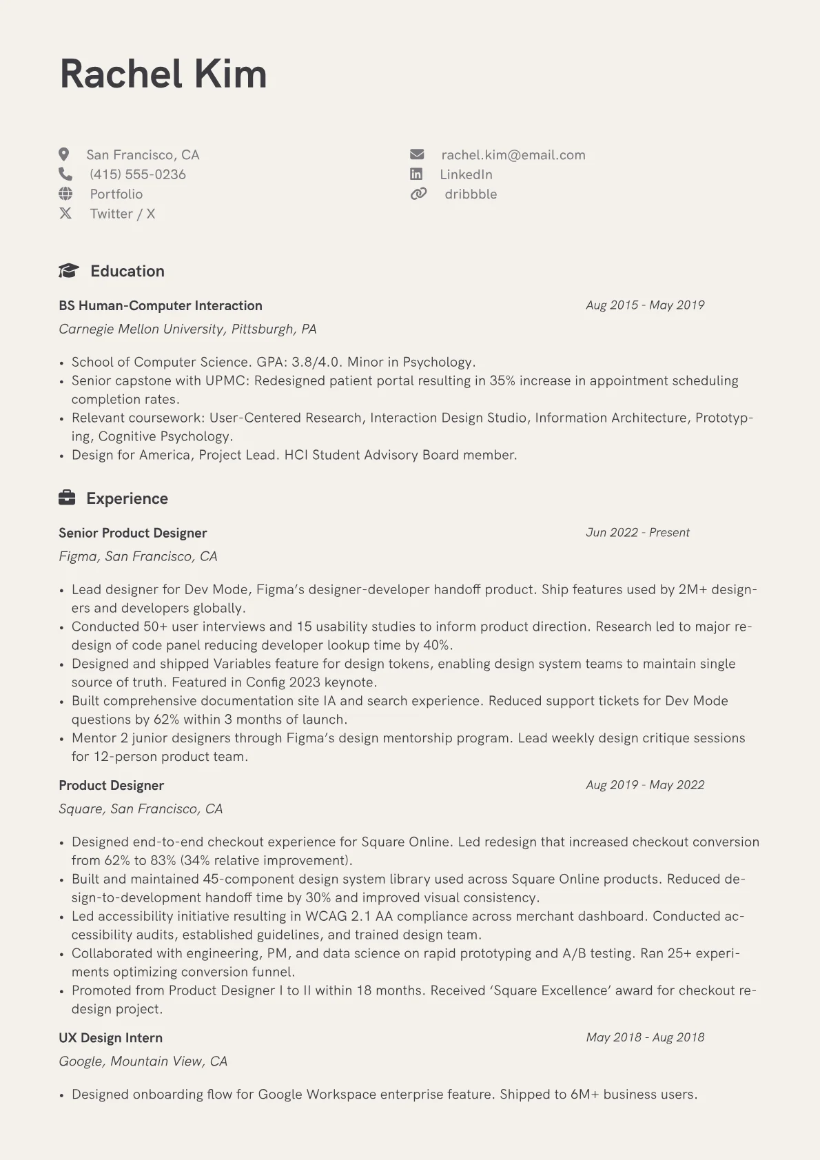 UX Designer - Product CV template - Page 1